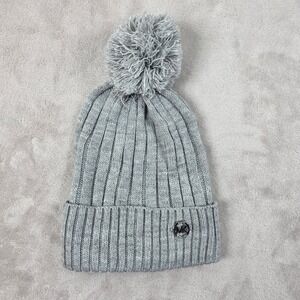 Michael Kors Knit Beanie Womens Gray Ribbed Pom Hat Winter Warm Cozy Ski Snow